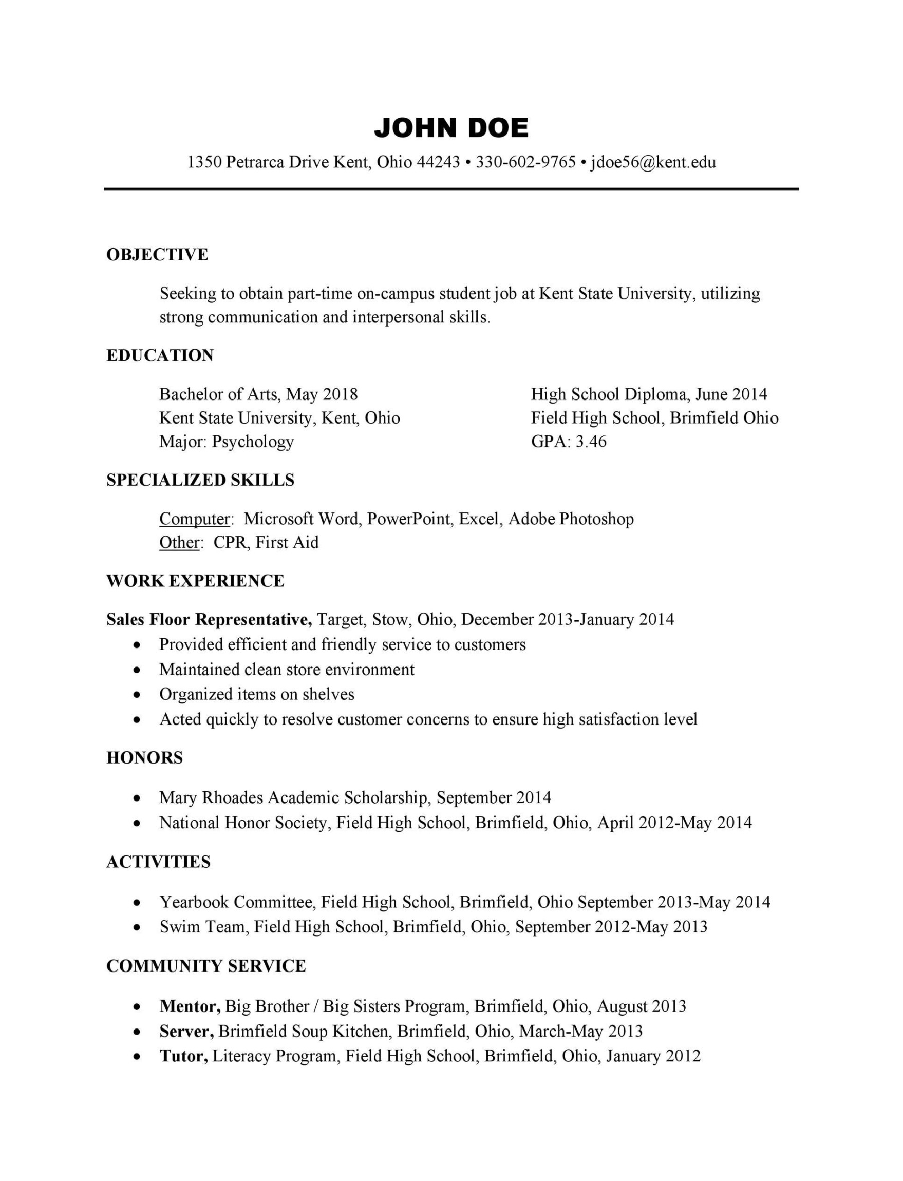 college student resume templates amp format templatelab