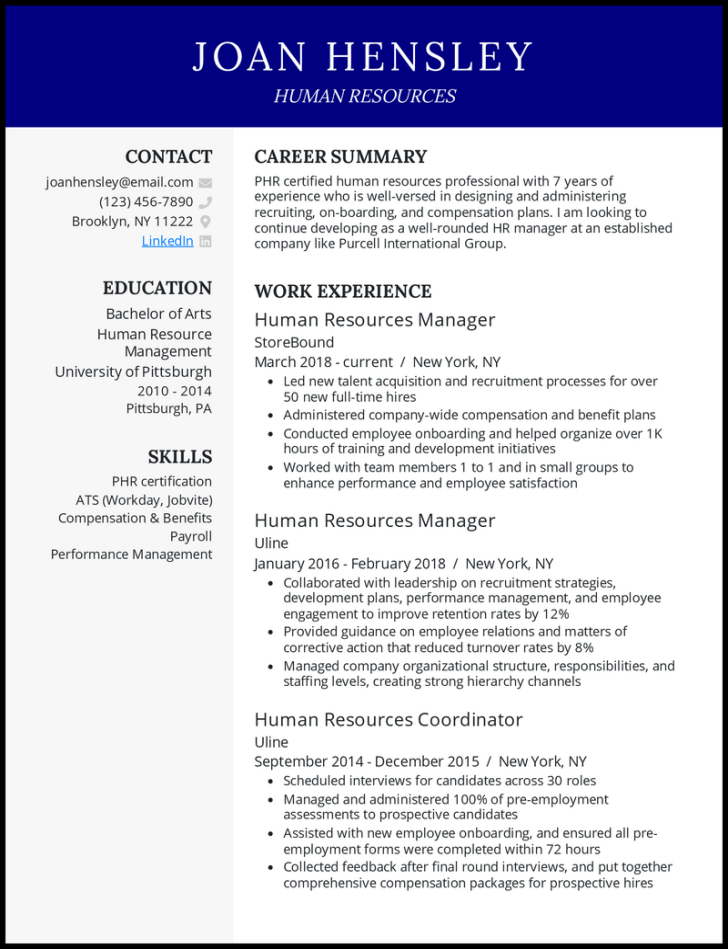 Human Resources (HR) Resume Examples for