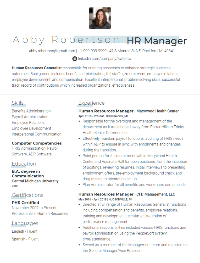 human resources manager resume example amp editable template for hr