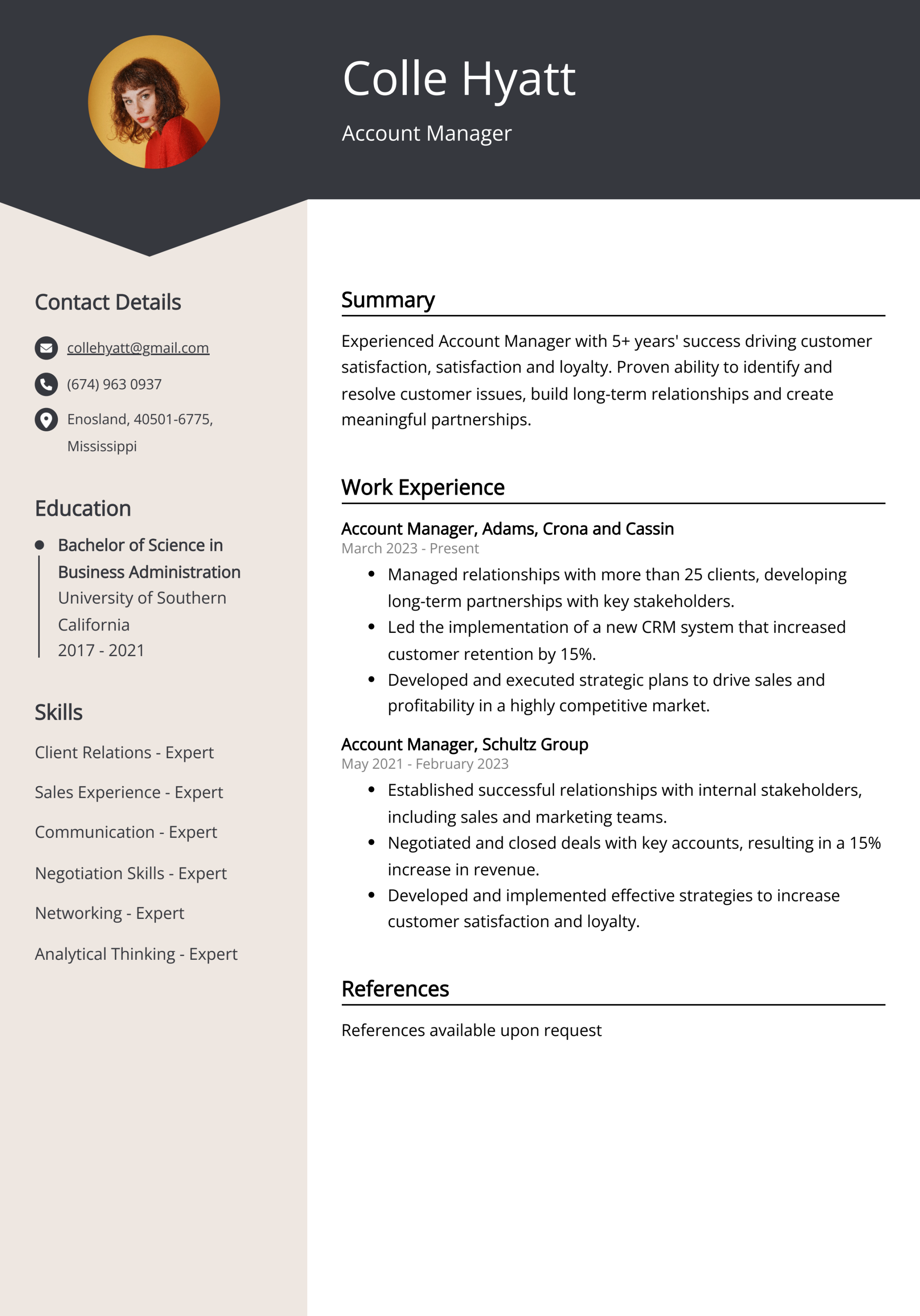 Account Manager CV Example for  (Skills & Templates)