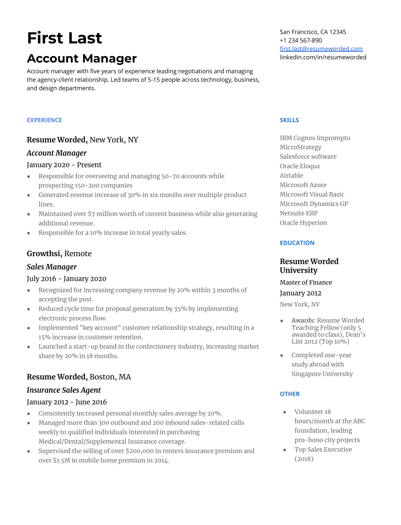 account manager resume examples for resume worded
