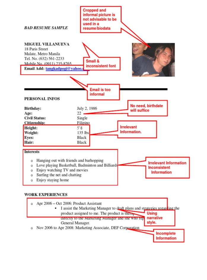 bad resume sample pdf pdf application software