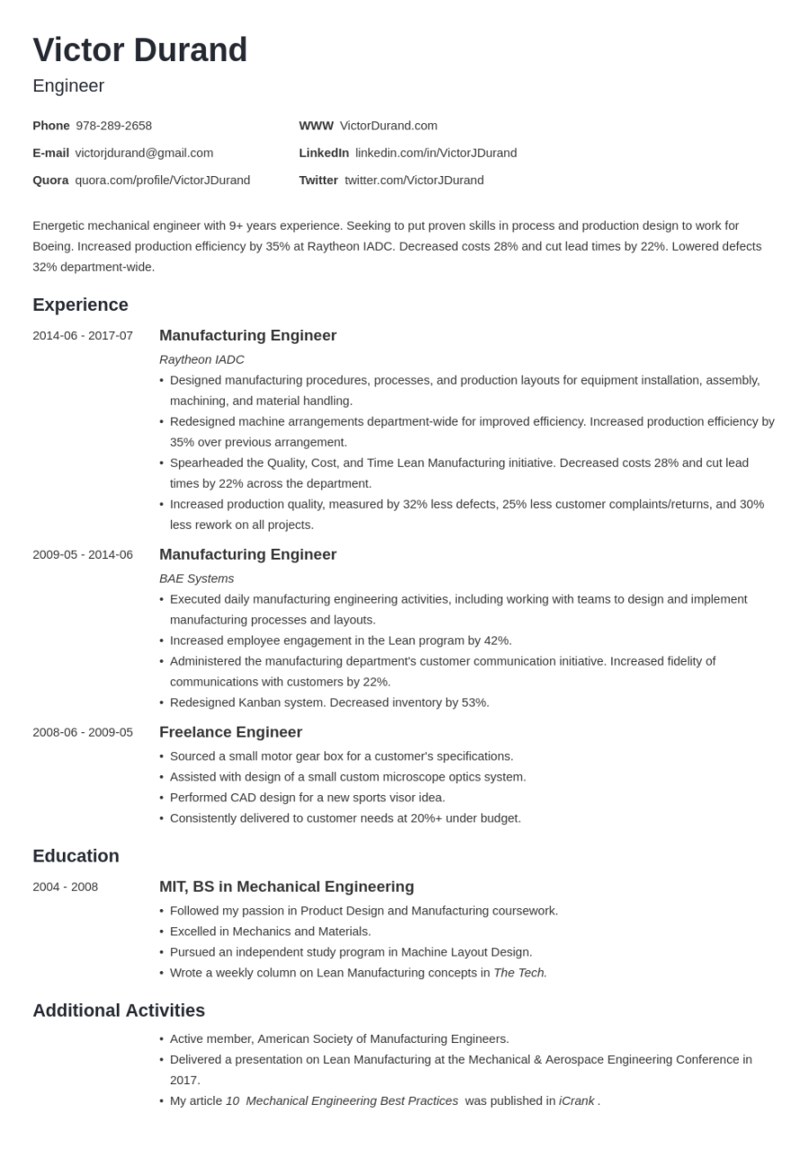 engineering resume templates examples amp format