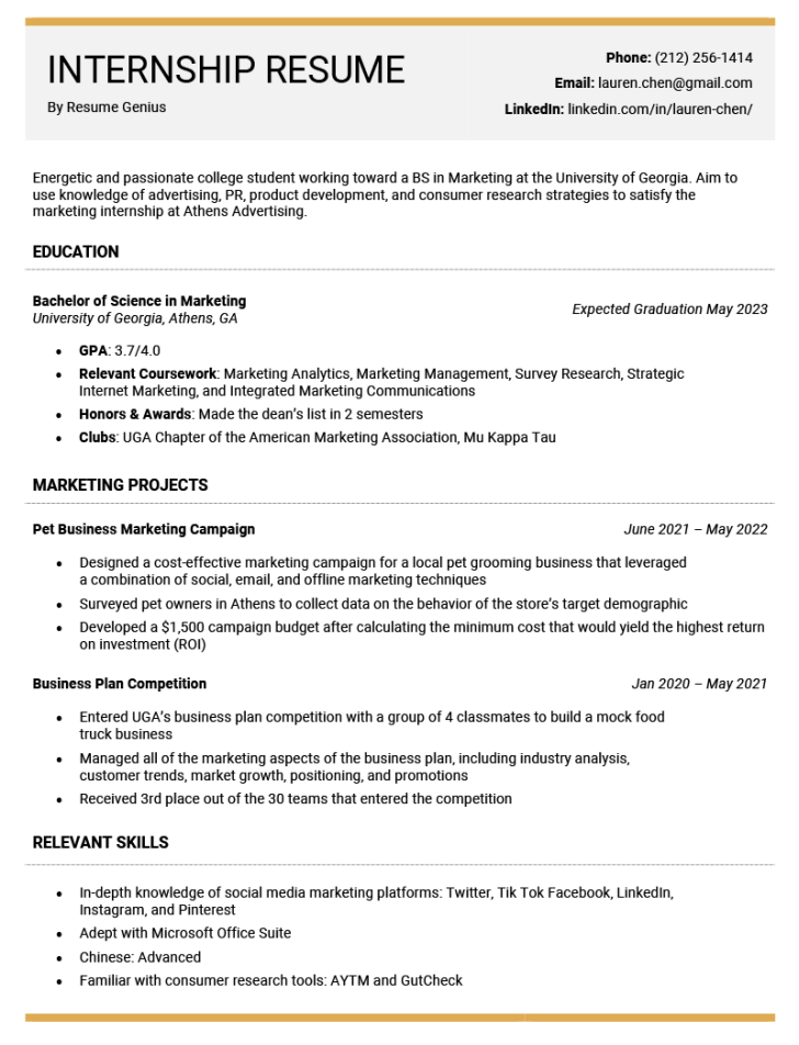 Internship Resume Examples & Writing Guide  Resume Genius