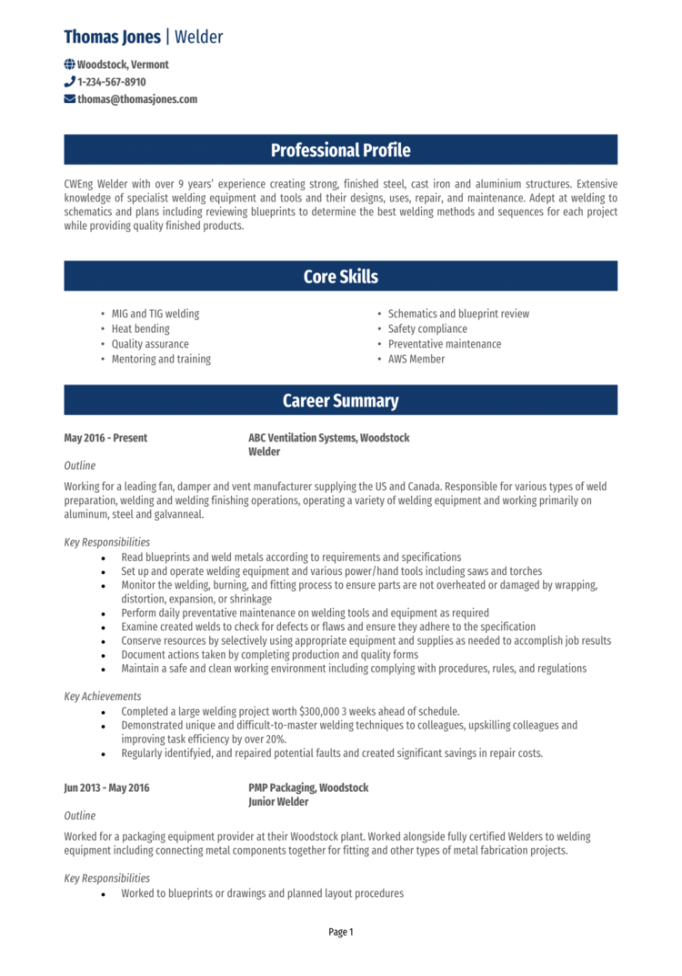 welder resume example guide land a top job